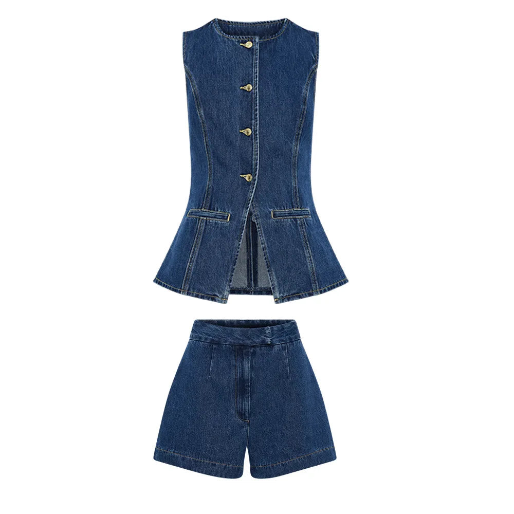 Scarlett™ - Modern Sleeveless Denim Two Piece Set