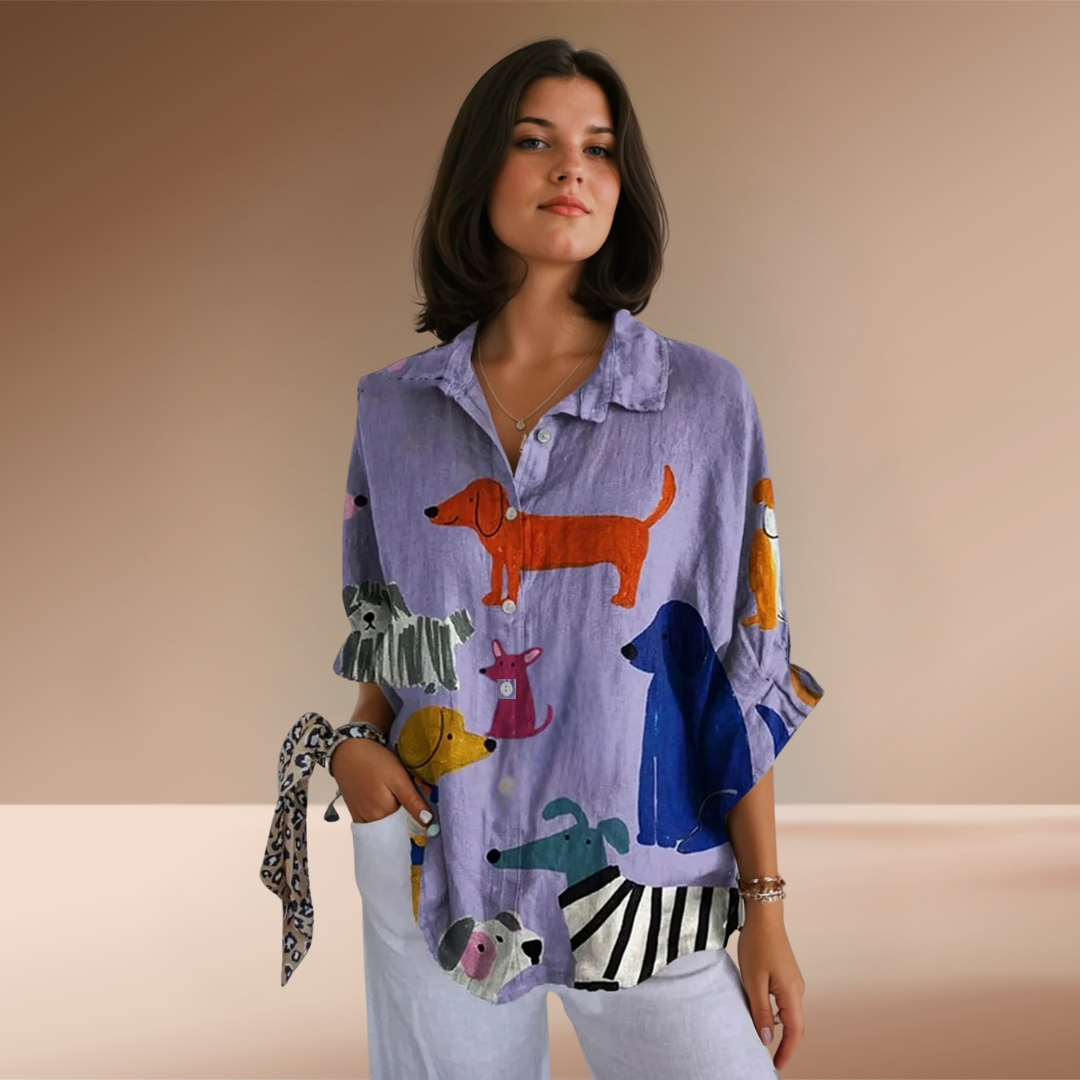 Mia™ - Handmade Women's Shirt with Dog Print