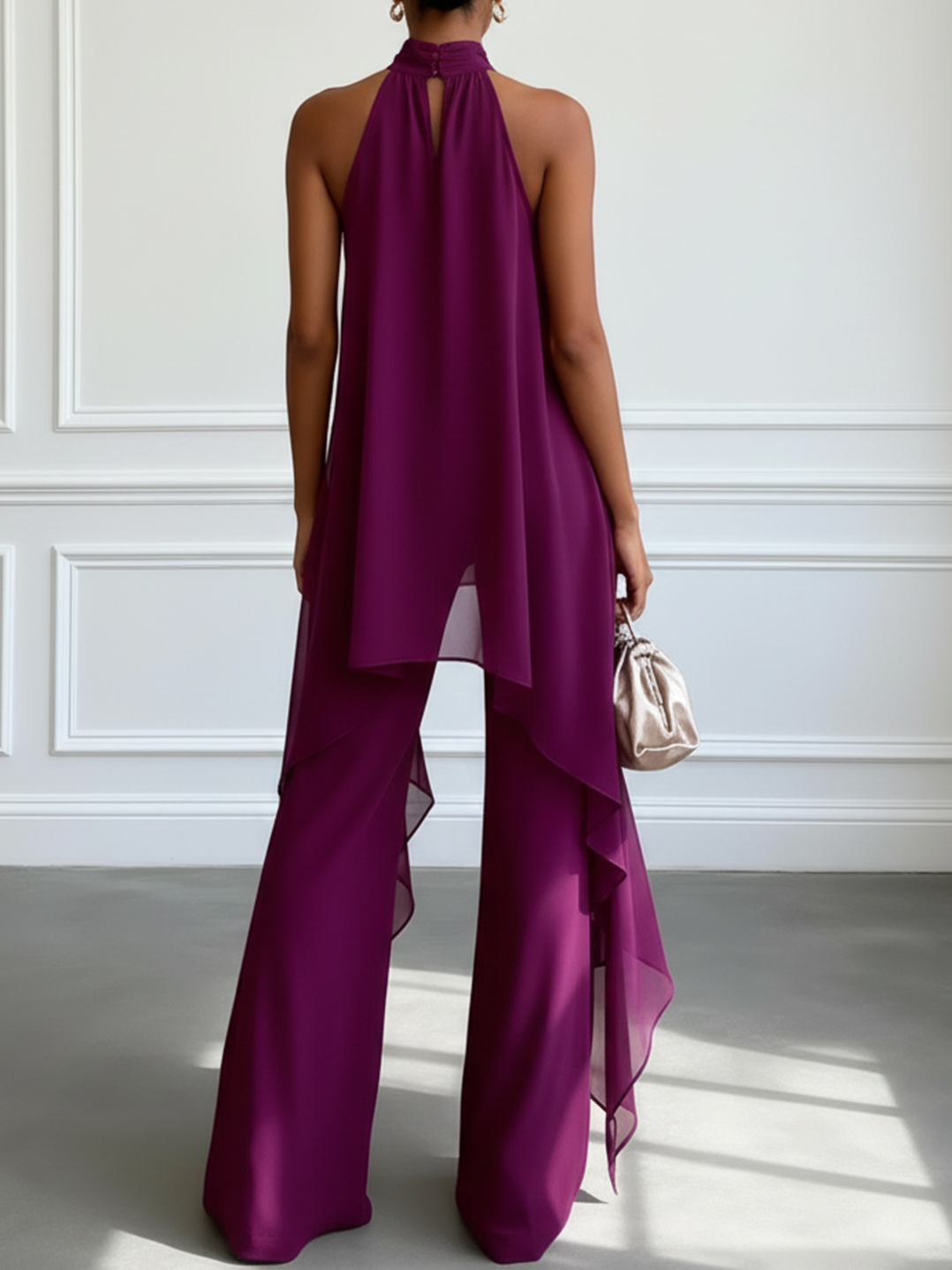Ellie | Purple Halter Sleeveless Elegant Top With Pants Two-Piece Set