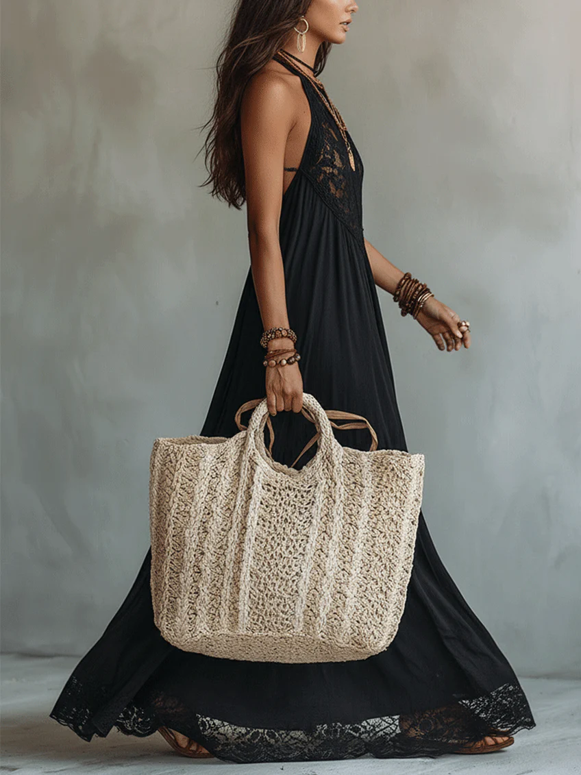 Amelia | Bohemian Black Sleeveless Lace-Trimmed Maxi Dress