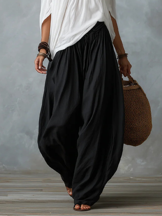 Addison | White Off-the-shoulder Top And Loose-fitting Lantern Pants Set