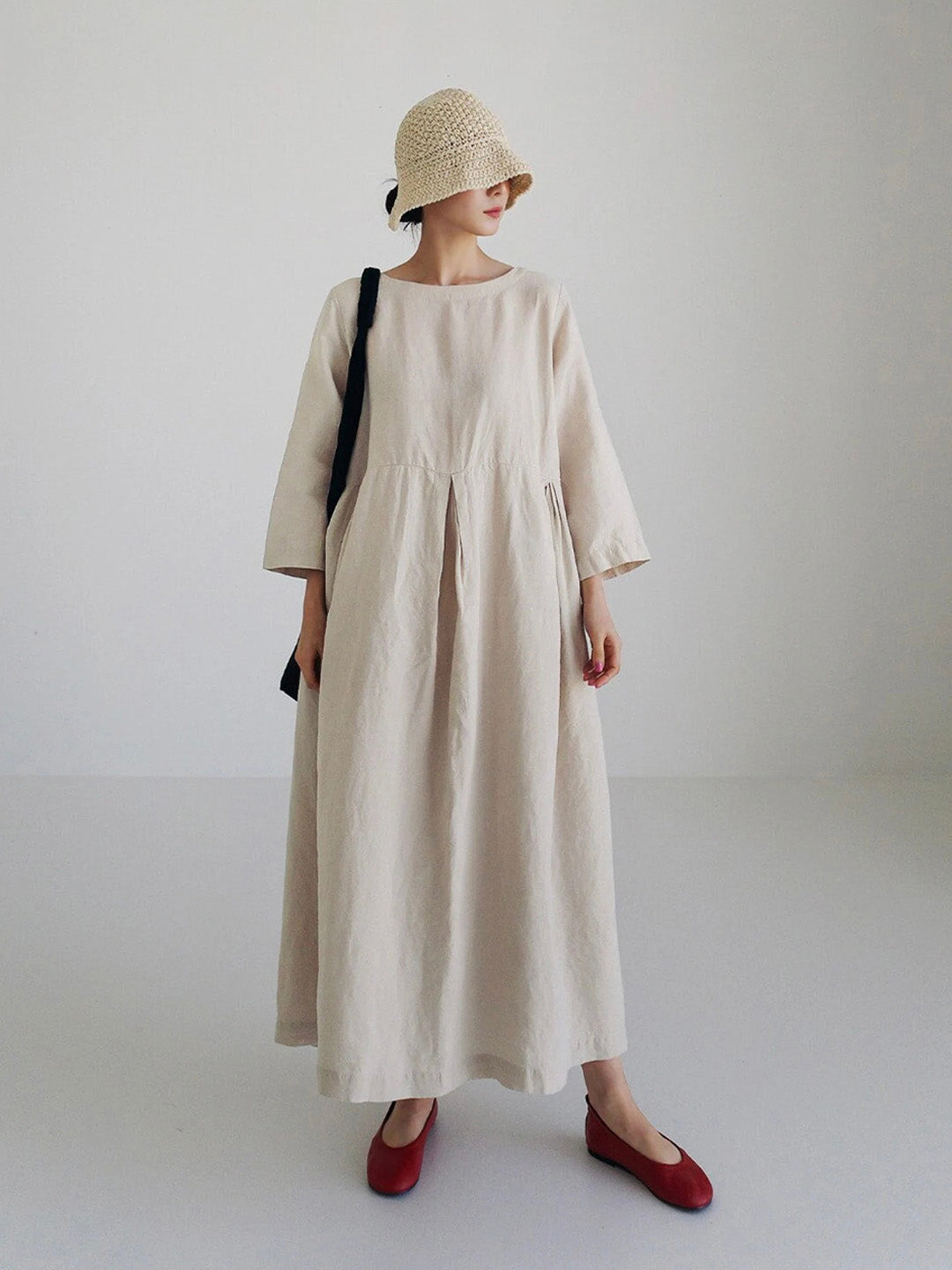 Luna™ - Loose Linen Dress with Side Pockets