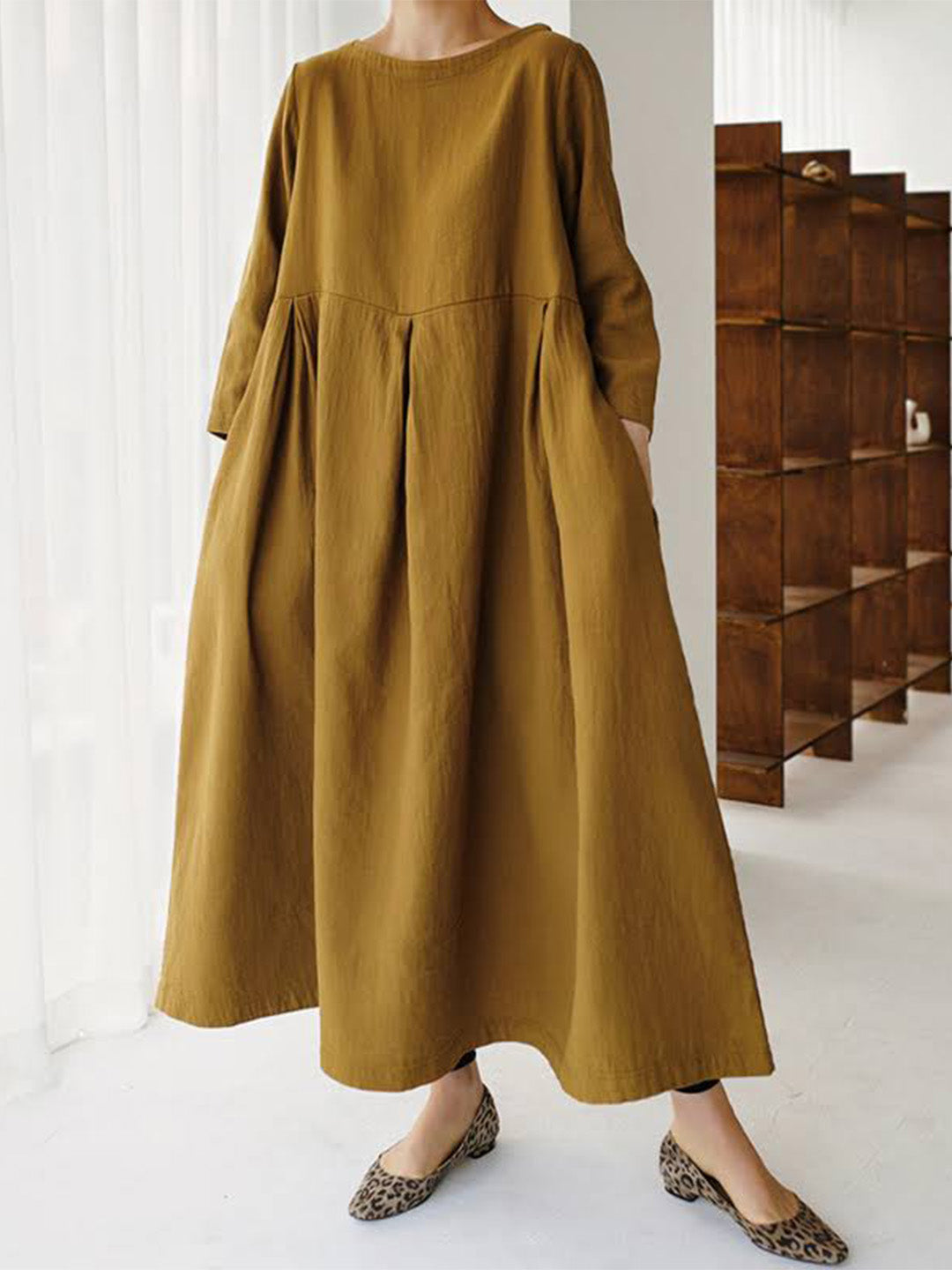 Luna™ - Loose Linen Dress with Side Pockets