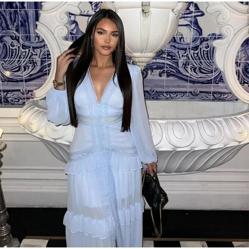 Amelia™ - Comfortable V-neck Long Sleeves Maxi Dress