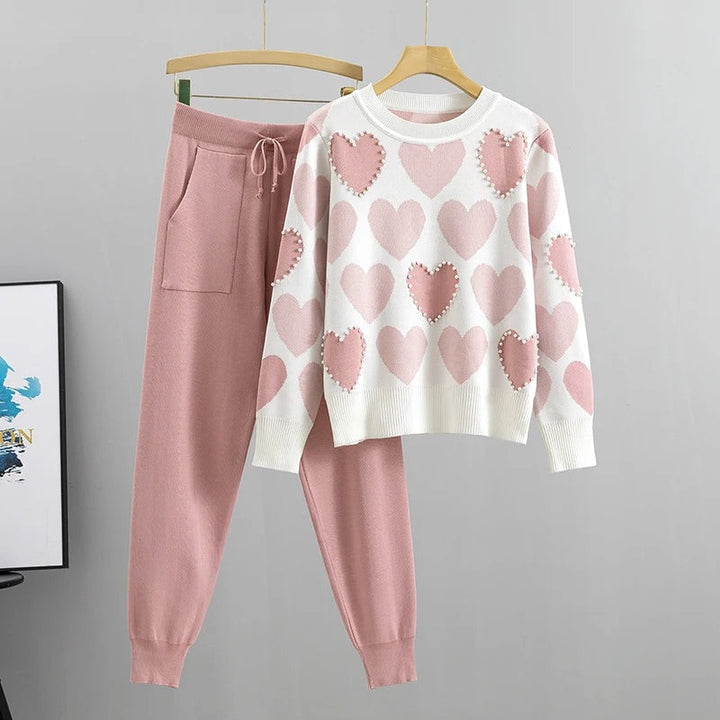 Brooklyn™ - Comfortable Heart Print Knitted Pajama Set