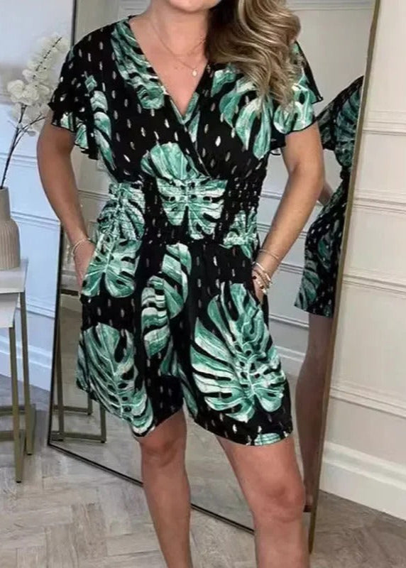 Ella™ - Stylish Leafy Print Romper