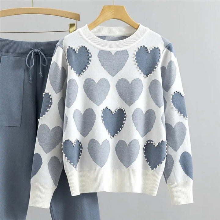 Brooklyn™ - Comfortable Heart Print Knitted Pajama Set