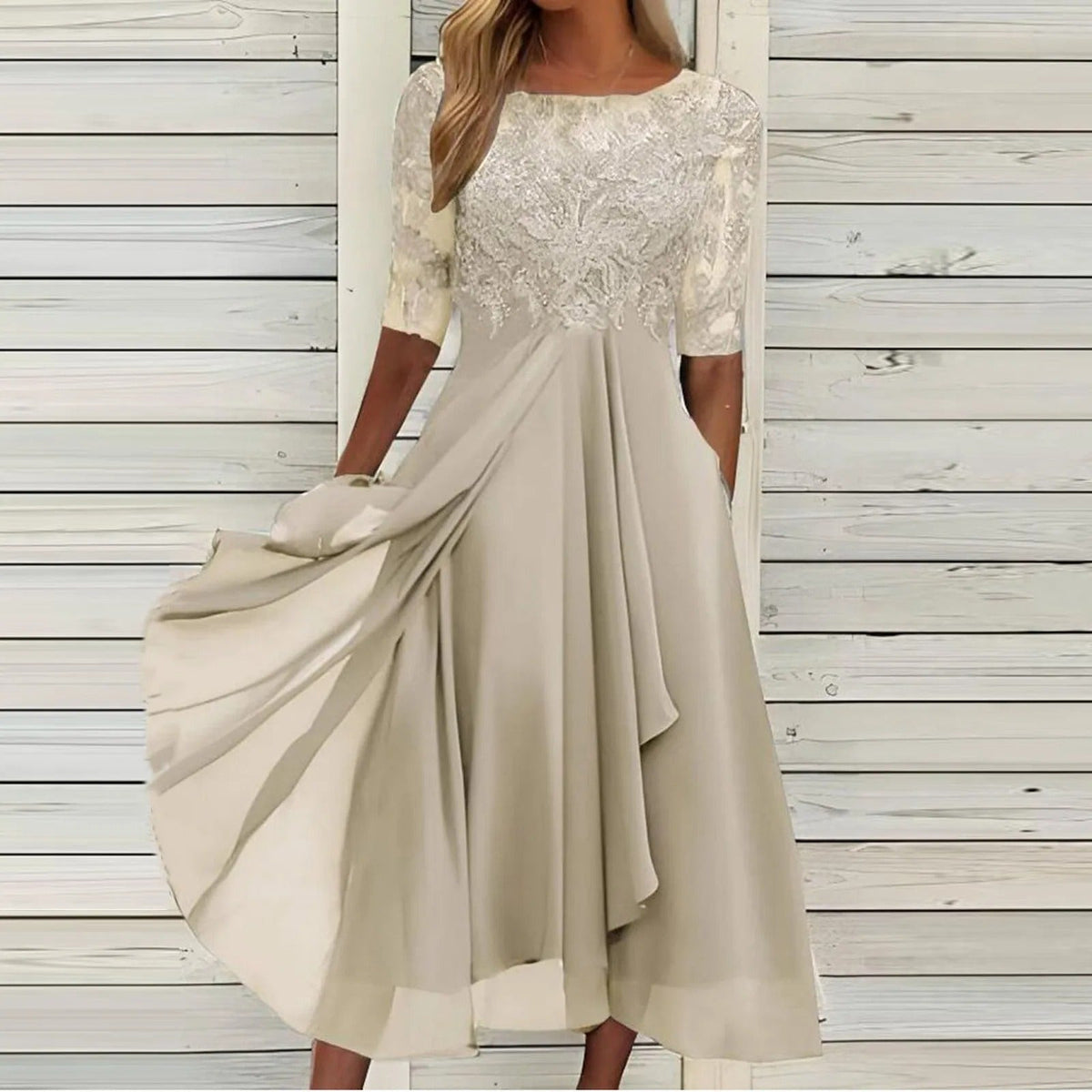 Scarlett™ - Lace Sleeve Midi Dress