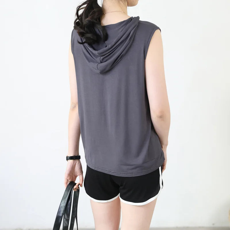 Lina™ - Sporty Crop Tank Top With Hood