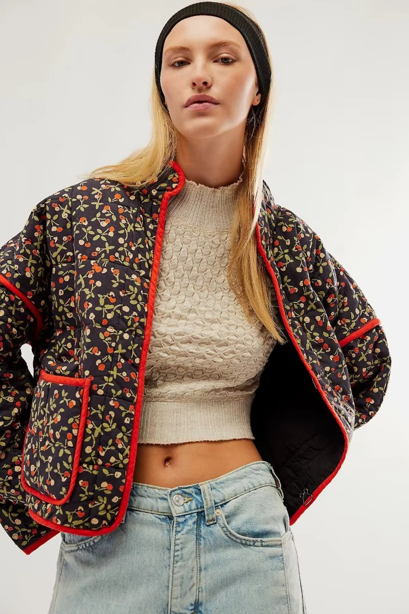 Layla™ - Modern Quilted Flower Print Jacket