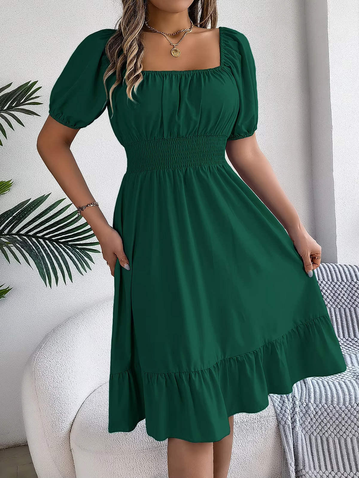 Riley™ - Stylish Short Sleeve V Neck Linen Dress