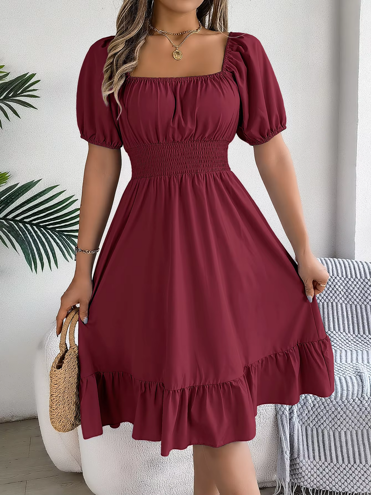 Riley™ - Stylish Short Sleeve V Neck Linen Dress