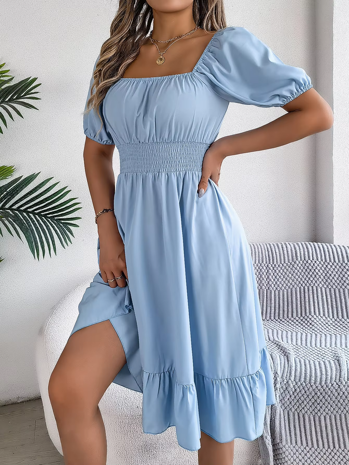 Riley™ - Stylish Short Sleeve V Neck Linen Dress