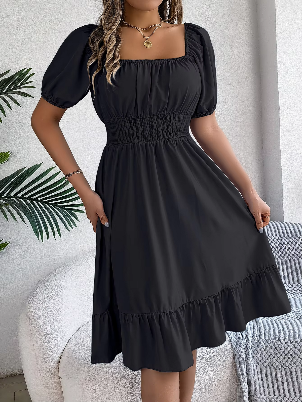 Riley™ - Stylish Short Sleeve V Neck Linen Dress