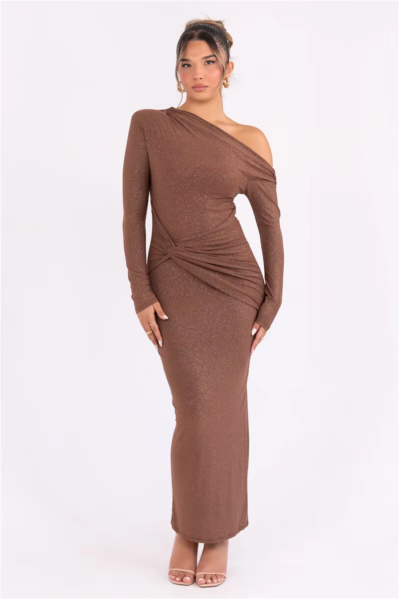 Layla™ - Elegant Sparkle Long Sleeve Maxi Dress