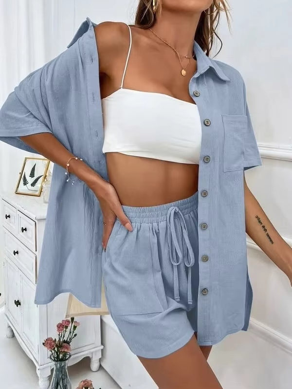 Scarlett™ - Comfortable Linen Shirt and Shorts Set