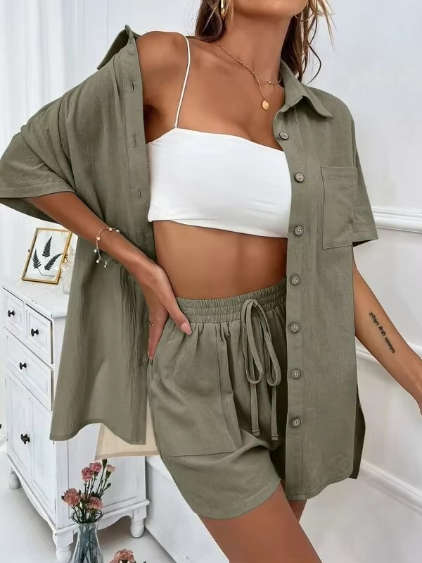 Scarlett™ - Comfortable Linen Shirt and Shorts Set