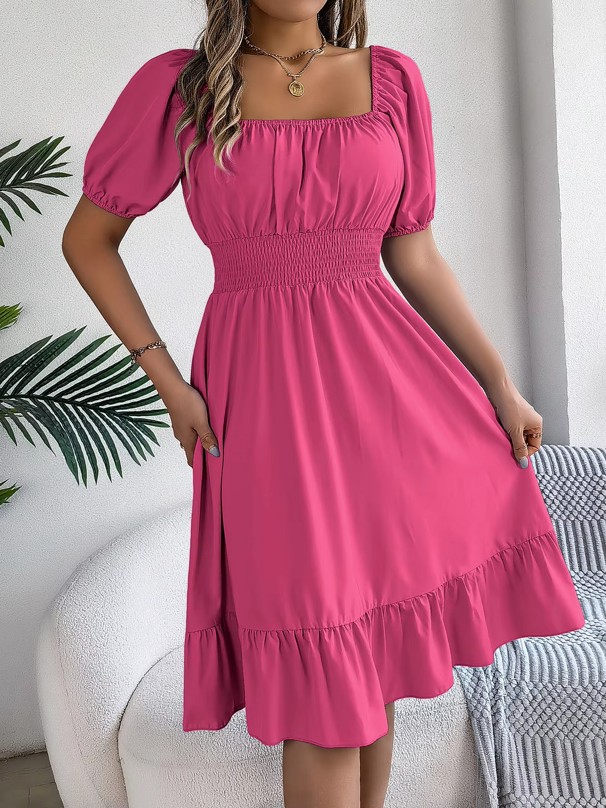 Riley™ - Stylish Short Sleeve V Neck Linen Dress