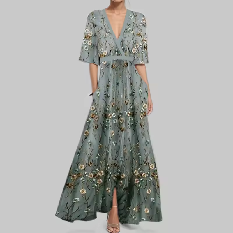 Amelia™ - Elegant V-Neck Belted Boho Dress