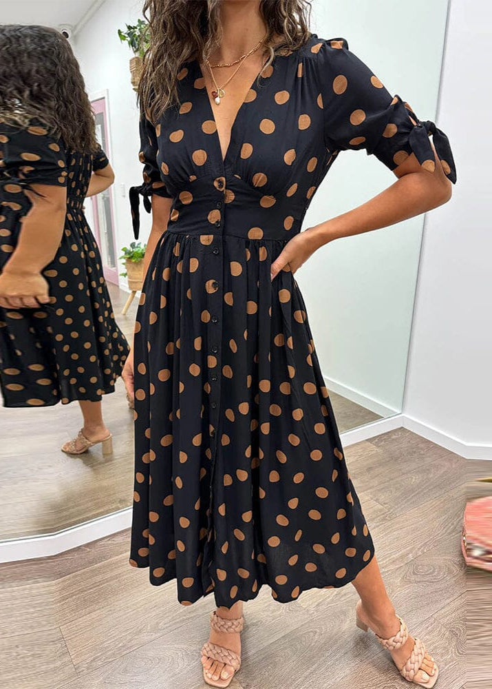 Aubrey™ - Polka Dot Dress With Deep V-neck