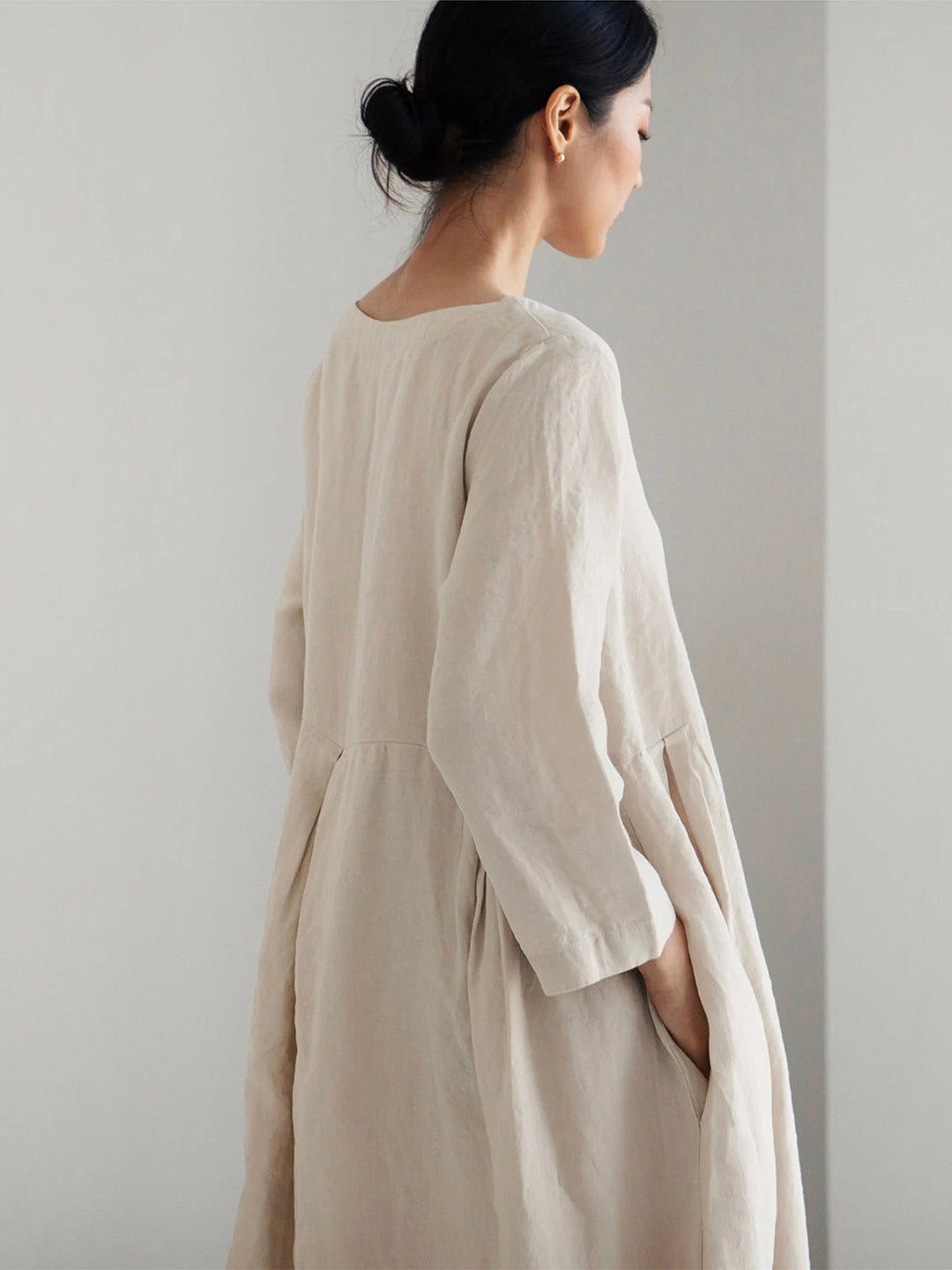 Luna™ - Loose Linen Dress with Side Pockets