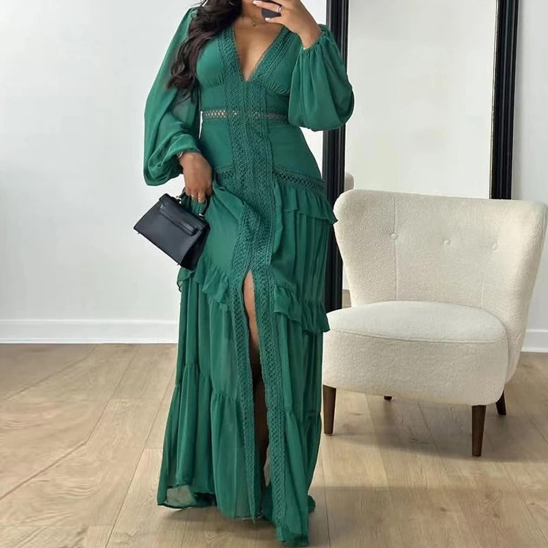 Amelia™ - Comfortable V-neck Long Sleeves Maxi Dress