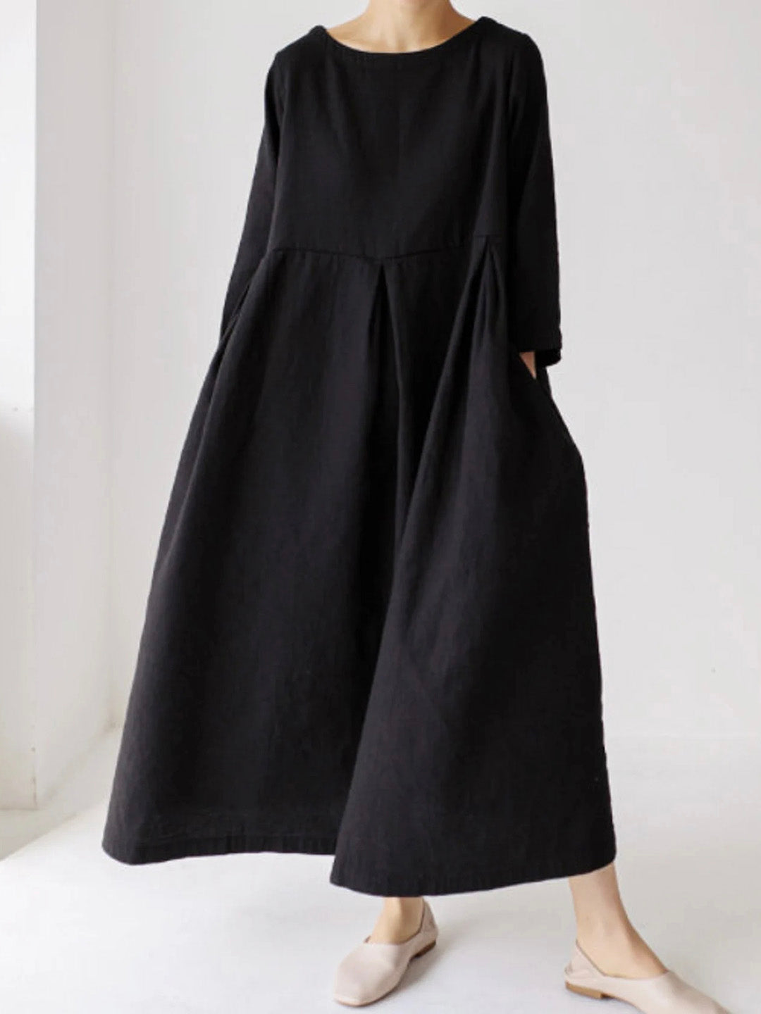 Luna™ - Loose Linen Dress with Side Pockets