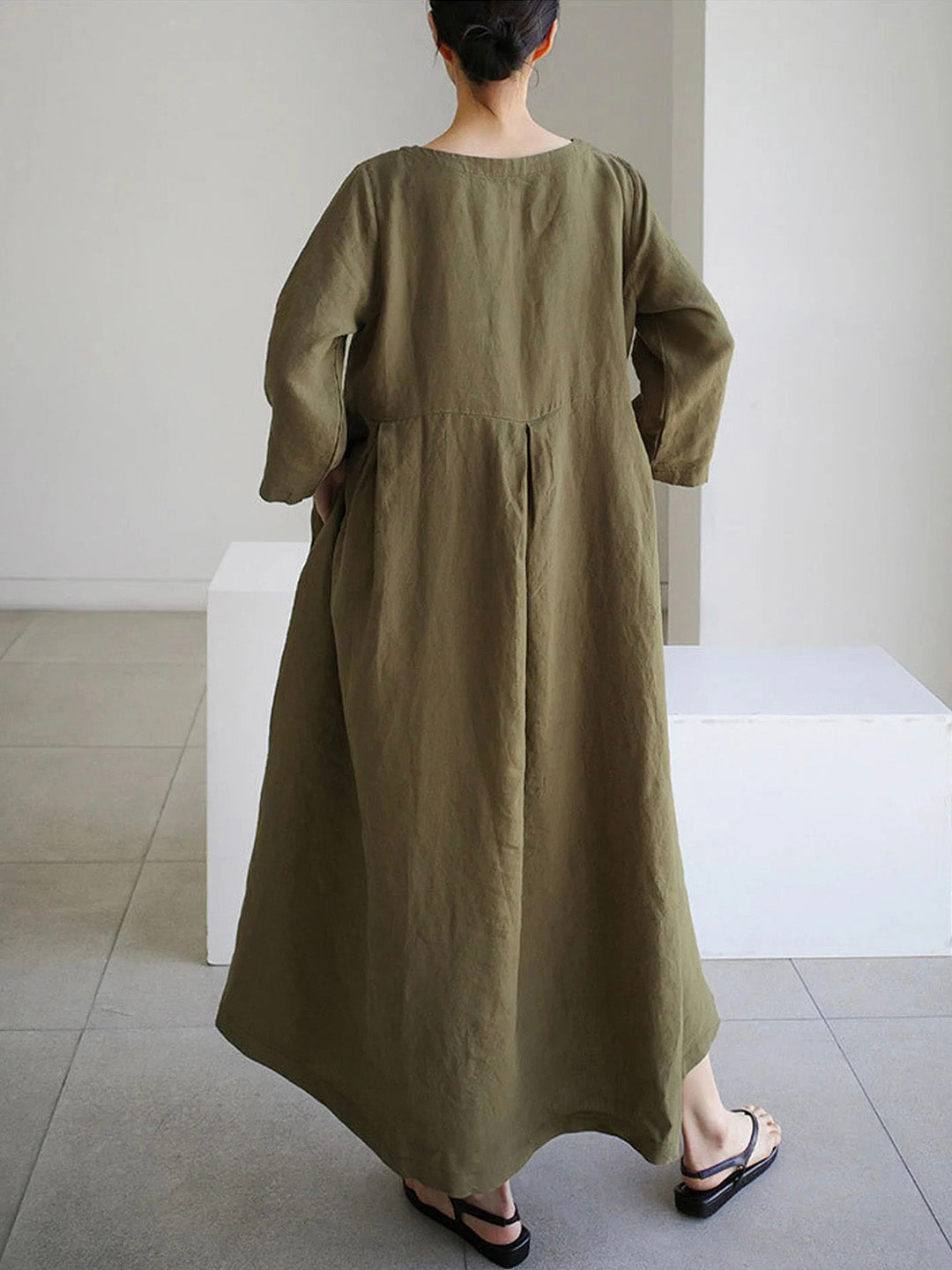 Luna™ - Loose Linen Dress with Side Pockets